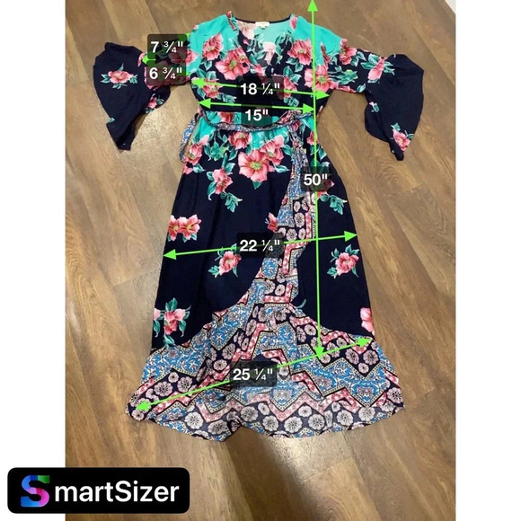 Umgee Faux Wrap Midi Multicolor Boho Floral Dress Size Large - Picture 9 of 10